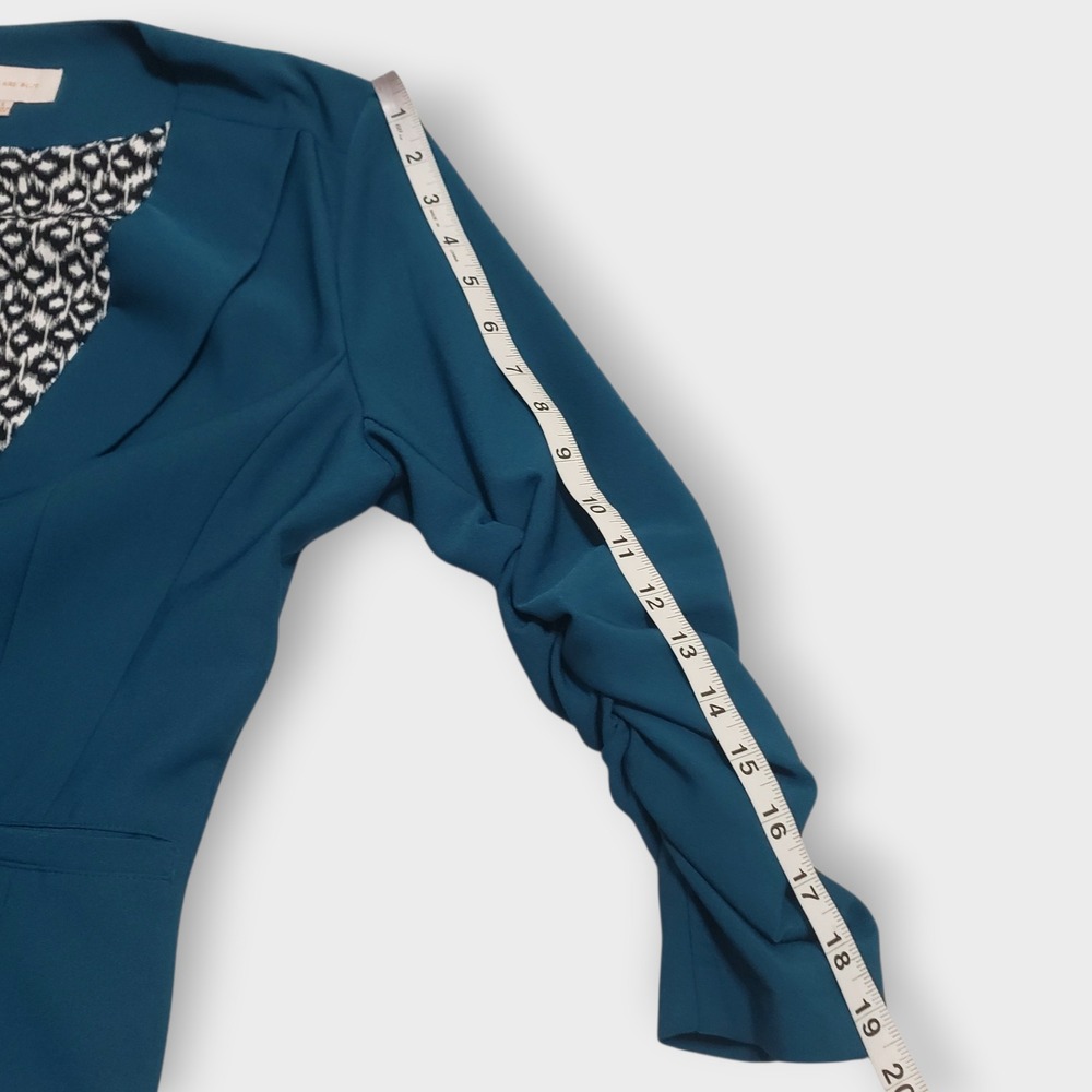 Skies Are Blue Raja Collarless Blazer Teal Ruched Sleeve Size Small Open Front - Picture 8 of 10